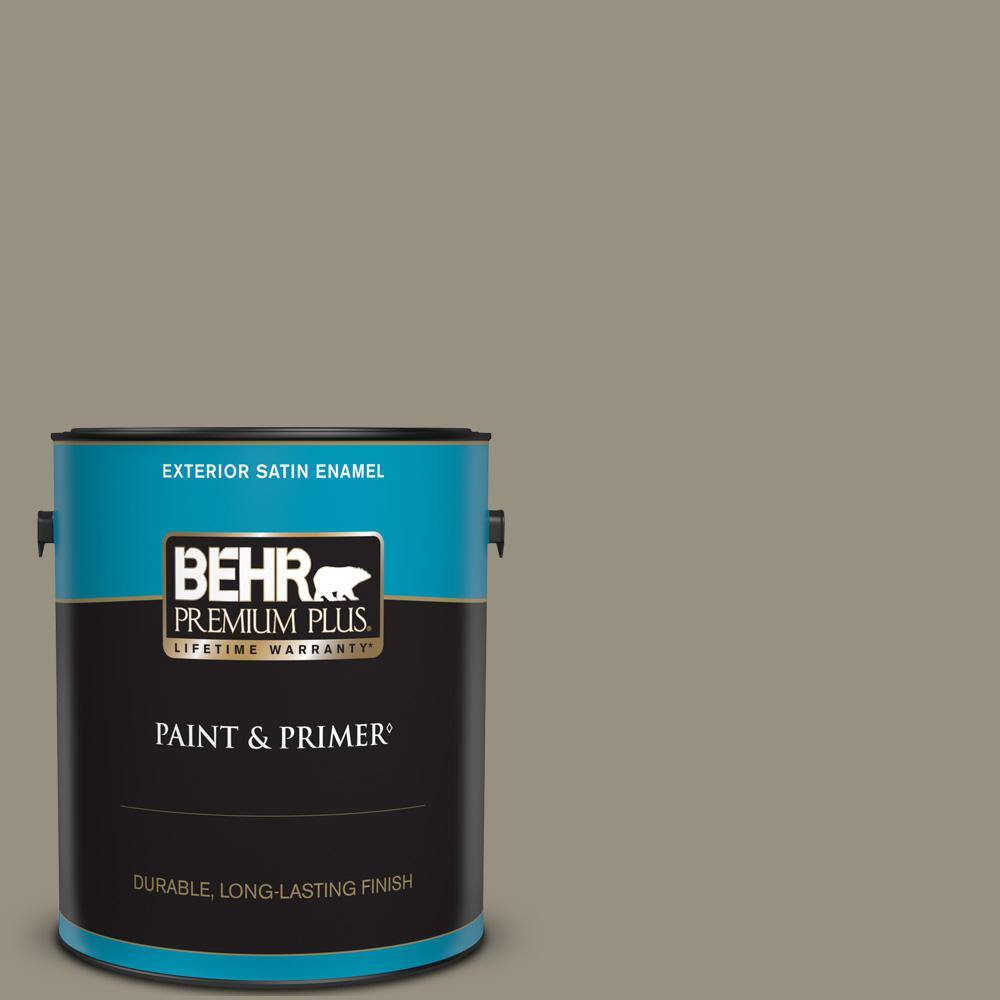 BEHR PREMIUM PLUS 1 gal. N3205 Gray Squirrel Satin Enamel Exterior Paint & Primer 940001 The