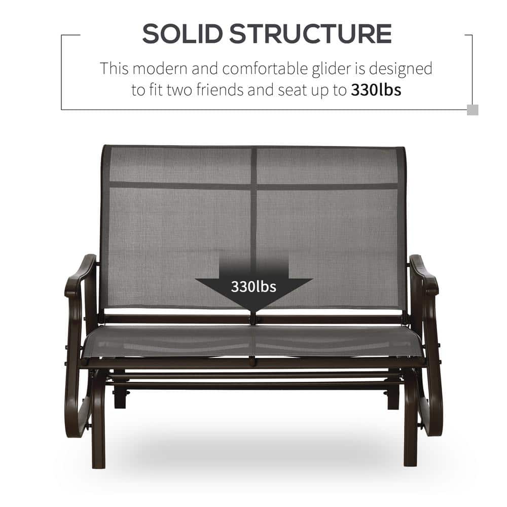 Gray Steel Outdoor Double Glider Bench with Mesh Seat