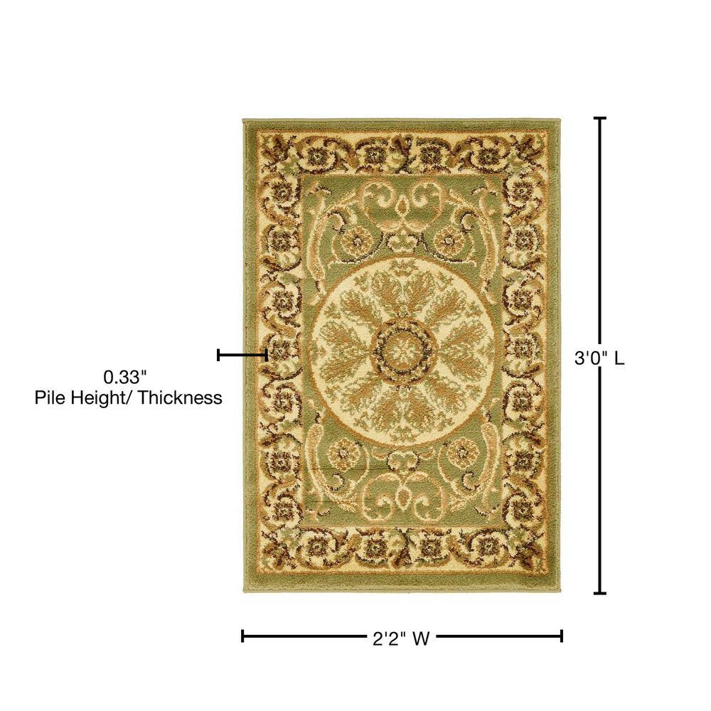 Versailles Light Green Synthetic Floral Rectangular Rug 2'2" x 3'1"