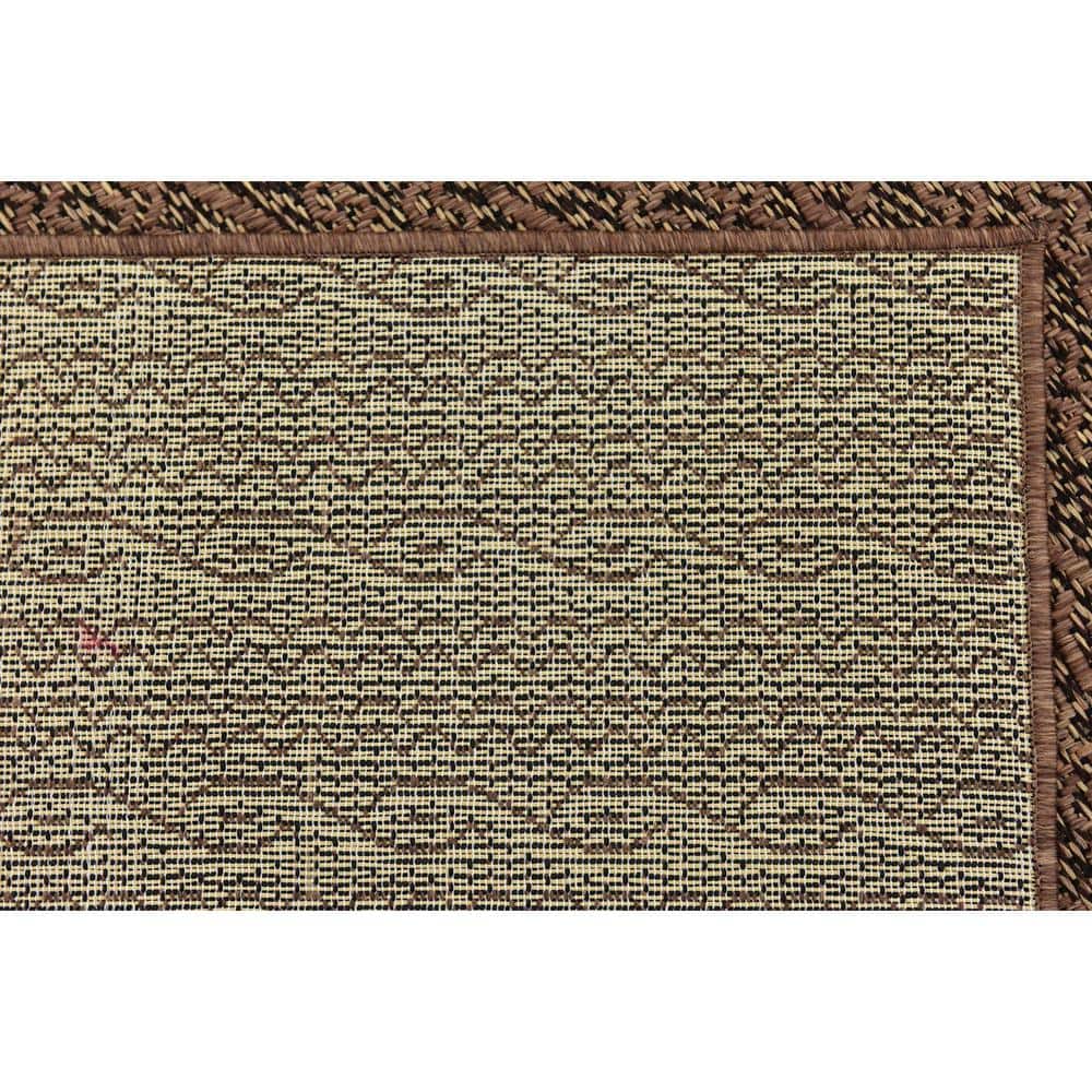 Easy-Care Washable Brown Stripe Synthetic Outdoor Rug 8' x 11'4"