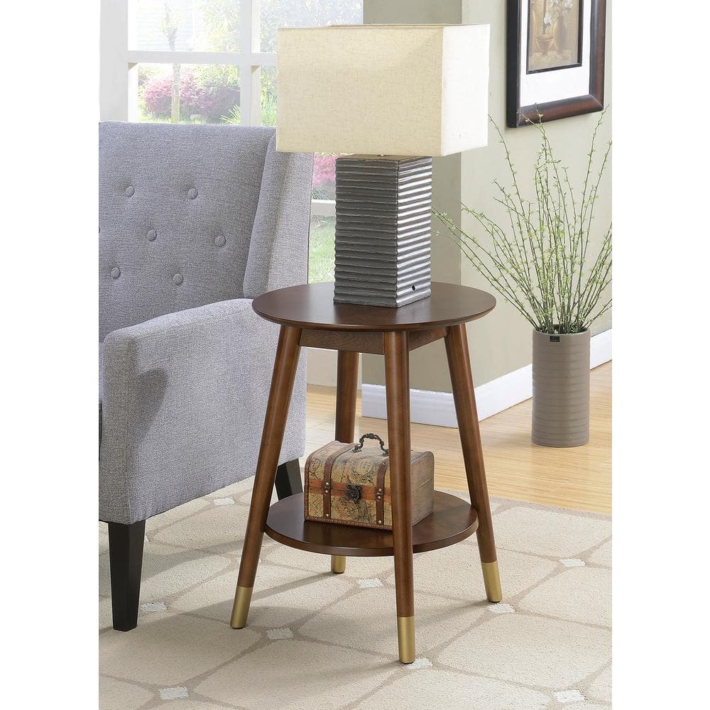 Espresso Wilson Mid-Century Round End Table with Shelf
