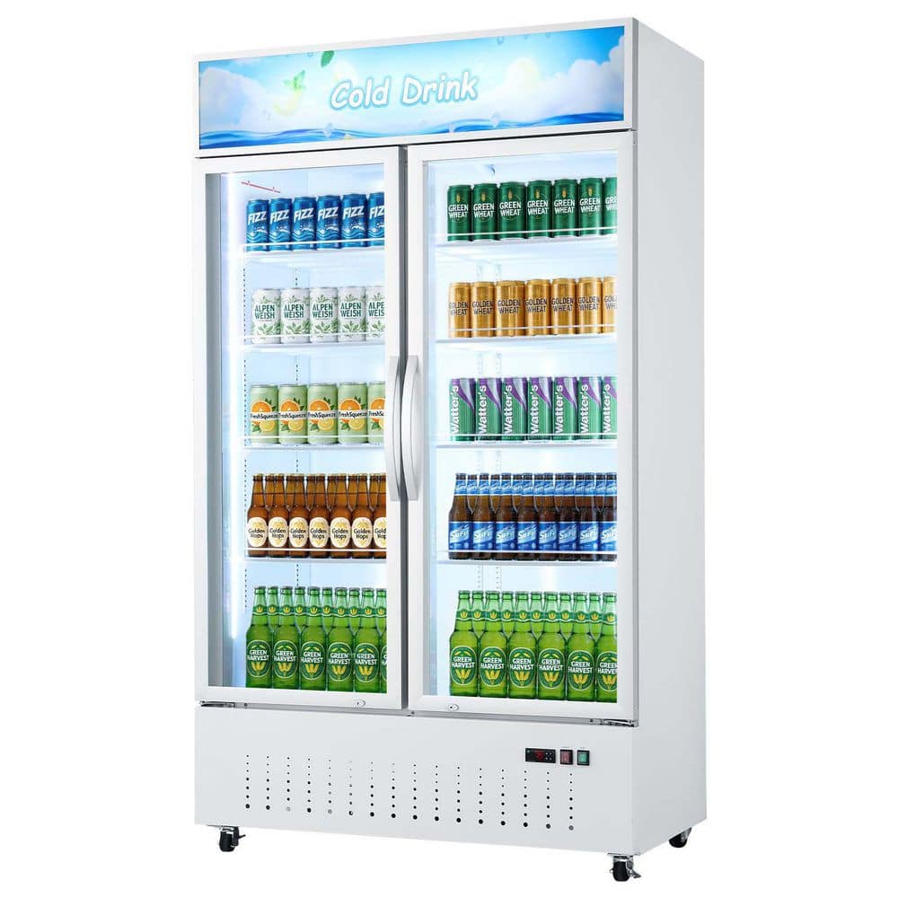 Commercial Merchandiser Refrigerator 35.3 cu.ft. Display Beverage Cooler Glass Doors Lightbox LED Lighting Shelves White