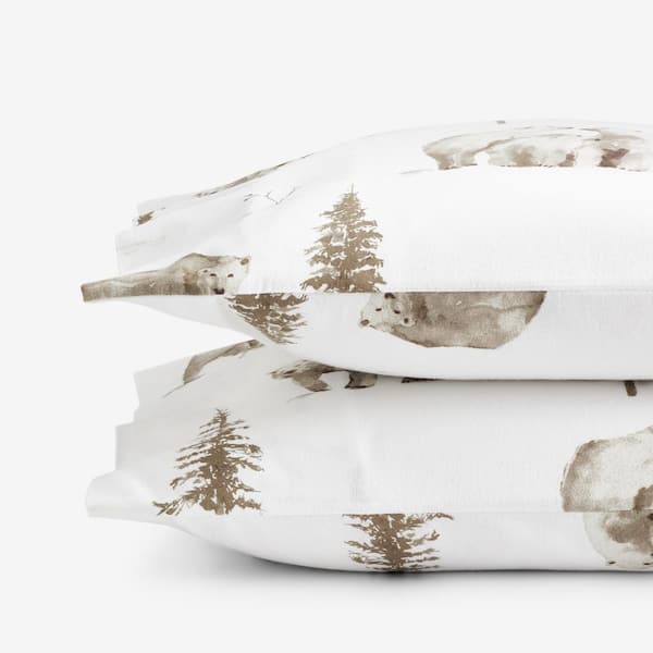 The Company Store Legends Hotel Bear Tracks Velvet Flannel Gray Cotton Standard Pillowcases (Set of 2)