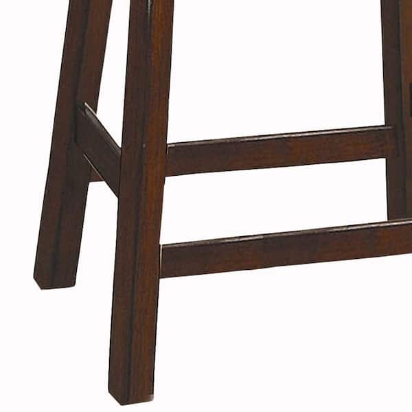 18" H Warm Cherry Brown Wooden Counter Height Stool with Saddle Seat (Set Of 2)