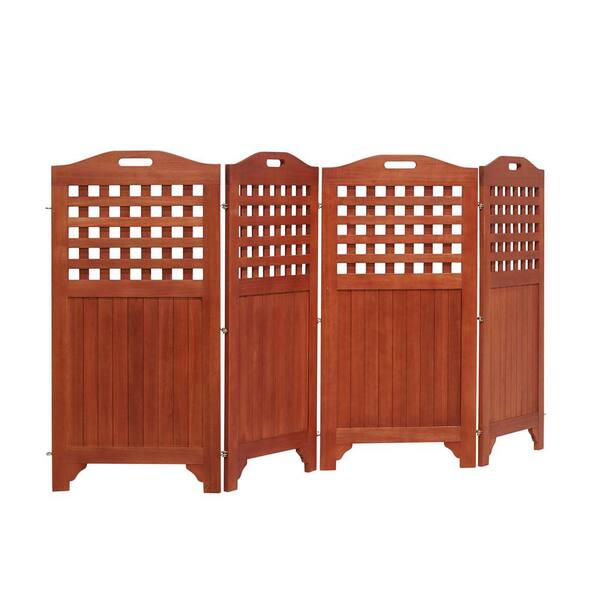 ITOPFOX 46 in. Reddish Brown Wood Patio Privacy Screen with 4-Panels, Weather-Resistance and UV-Resistant
