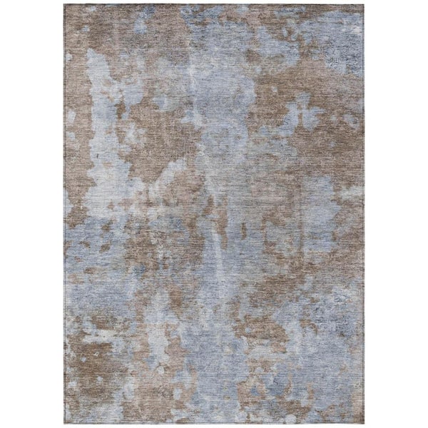Mocha and Blue 3 ft. x 5 ft. Woven Abstract Rectangle Indoor/Outdoor Area Rug