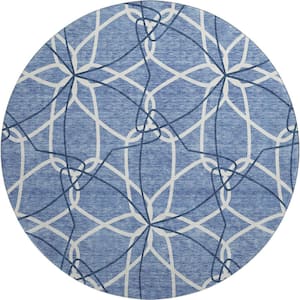 Mayfield Premium Machine Washable Abstract AMF950 Denim 8 ft. x 8 ft. Round Rug