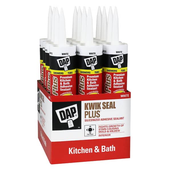 DAP Kwik Seal Plus 10.1 oz. White Premium Kitchen and Bath Siliconized Caulk (12-Pack)