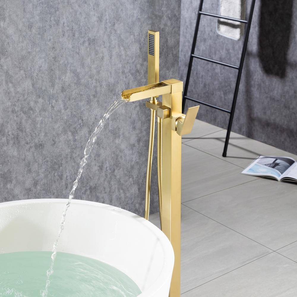 Brushed Gold Freestanding Tub Faucet with Hand Shower