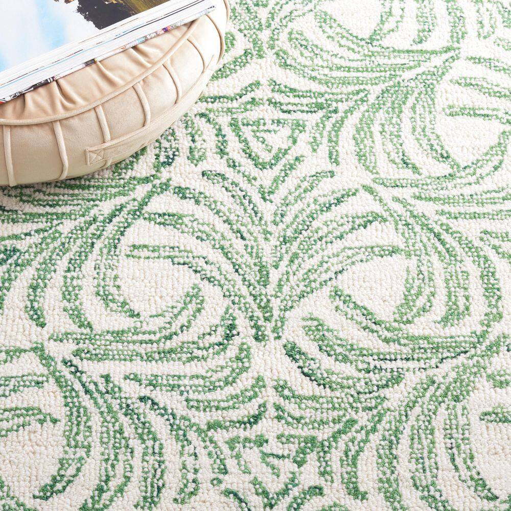 Ivory & Green Handmade Tufted Abstract Wool-Silk Blend Rug 4' x 6'