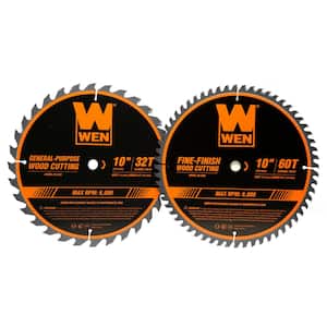 10 in. 32-Tooth and 60-Tooth Carbide-Tipped Professional Woodworking Saw Blade Set (2-Pack)