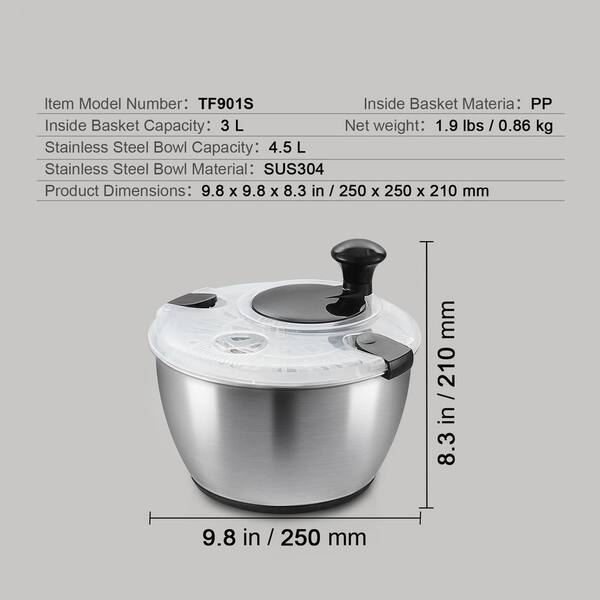 VEVOR 4.75 Qt Salad Spinner 304 SUS Stainless Steel Bowl Milkshake maker in the Specialty Small Kitchen Appliances department at