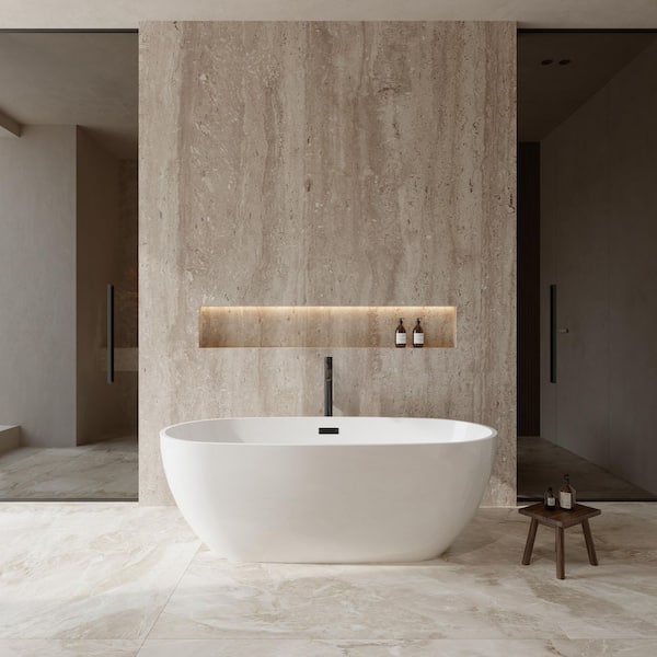 Juno 67 in. Acrylic Flatbottom Bathtub in White with Matte Black Trim and Faucet