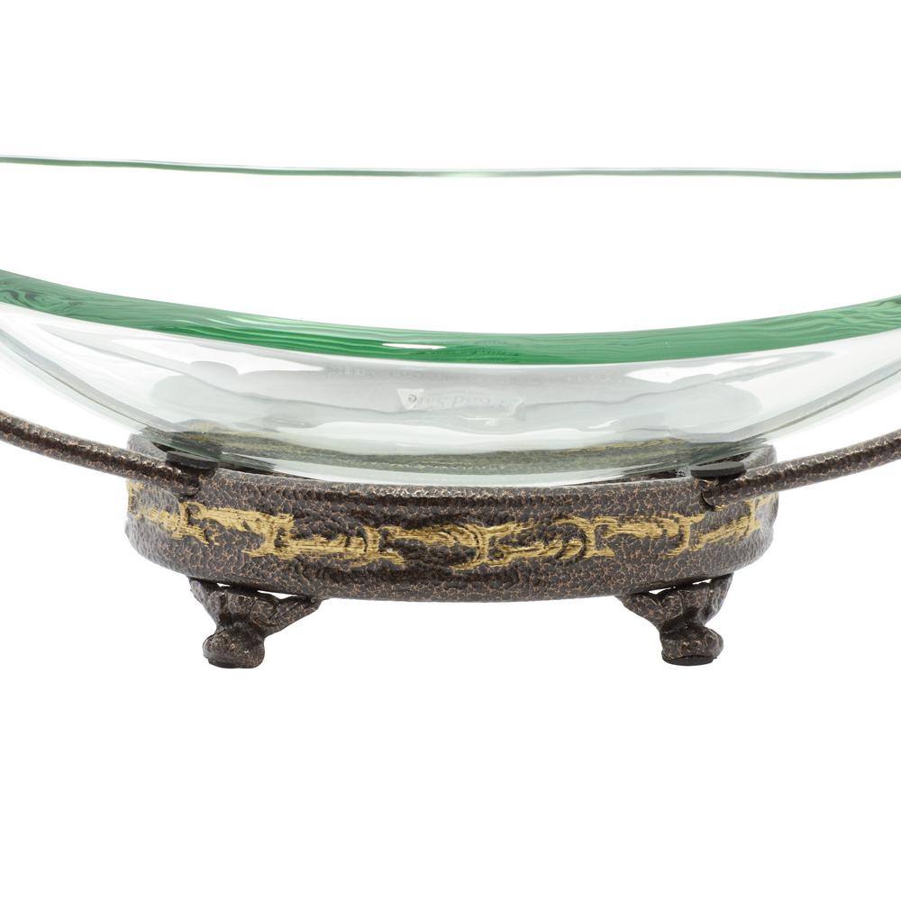 Clear Tempered Glass Elliptical Serving Bowl with Brown Metal Base