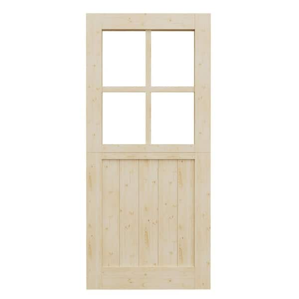 36 in. x 80 in. Solid Pine Universal 4 Lite Clear Glass Unfinished Dutch Door Design Wood Front Door Slab