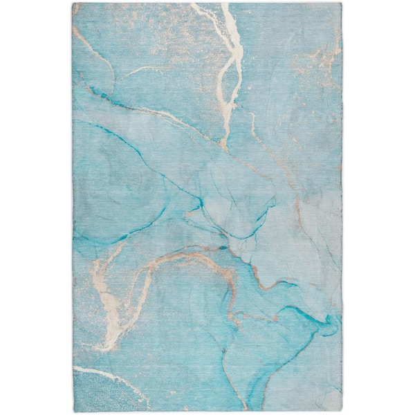Dream Shag Premium Machine Washable Abstract ADS510 Teal 10 ft. x 14 ft. Area Rug