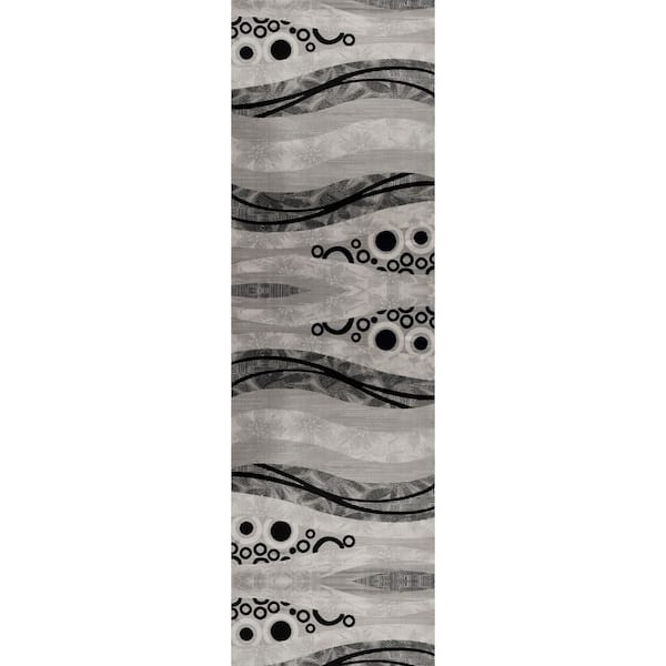Montage 2' x 11' (Exact Size: 2'3" x 11') Geometric Indoor Runner Rug, Grey Black, Modern