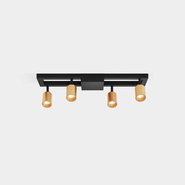 Shura Black and Brass 4-Light Square Ceiling Light with Rotatable Heads, Integrated LED Bulbs, Fixed Track, 3000K, 1820L