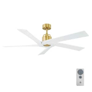 Aspen 56 in. Indoor/Outdoor Modern Burnished Brass Ceiling Fan with Matte White Blades, DC Motor and Remote Control