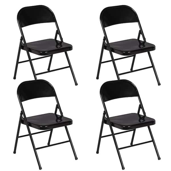 Black Metal Folding Chairs Set of 4, Heavy Duty Stackable Fold Up Chairs for Indoor Outdoor Events, Standard Seat