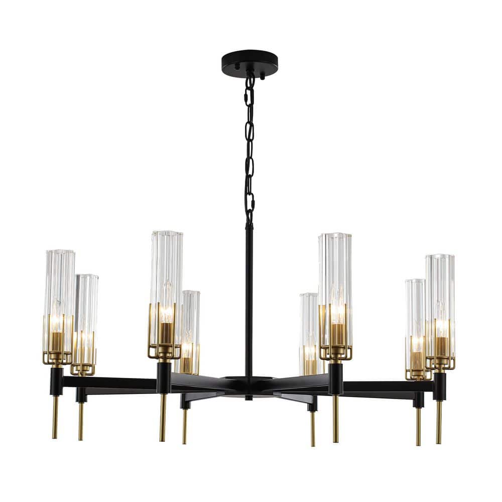 Modern 32.28 in. 8 light Black Traditional Chandelier with Cylinder Glass shade and Brass Accents for Dining Room price history on PriceWatchPro