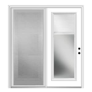 67 in. x 81.75 in. Primed Fiberglass Prehung Left Hand Internal Blinds Clear Glass Full Lite Hinged Patio Door w/ Screen