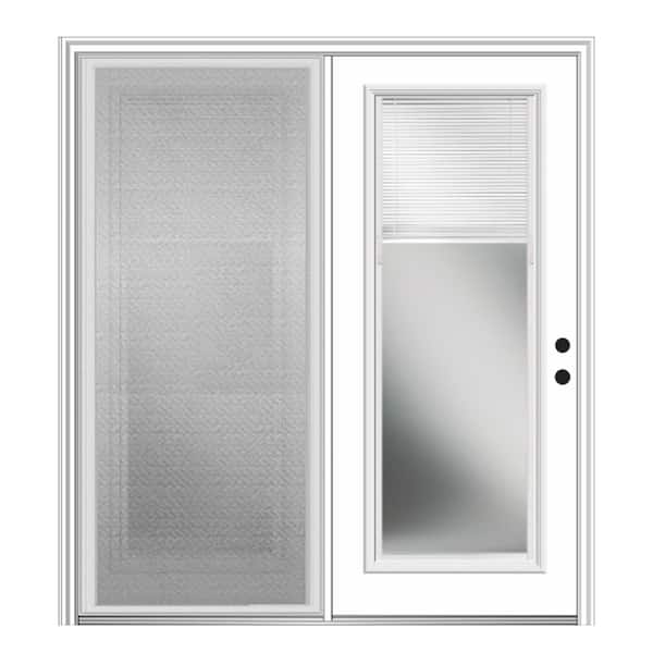 MMI Door 67 in. x 81.75 in. Primed Fiberglass Prehung Left Hand Internal Blinds Clear Glass Full Lite Hinged Patio Door w/ Screen