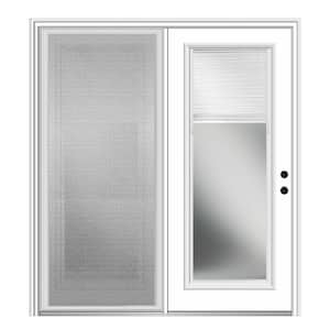 60 in. x 80 in. Primed Left-Hand/Inswing Fiberglass 1 Lite Clear Glass Center-Hinged Patio Door with Sliding Screen