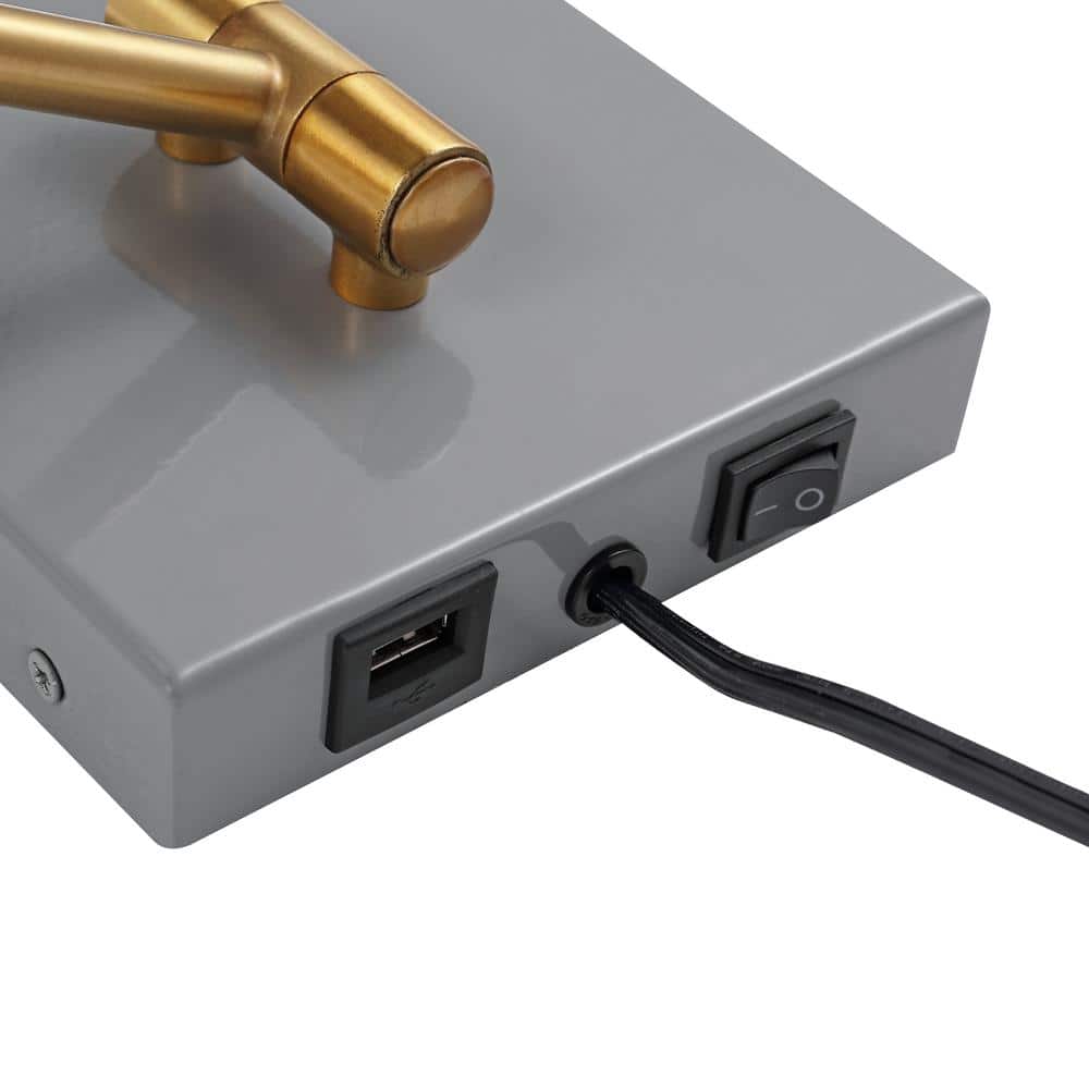 Black Iron Swing Arm Plug-In Wall Sconce with USB Port
