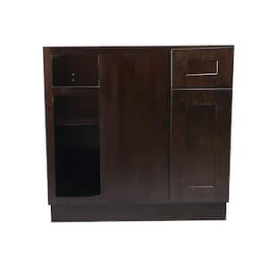 Brookings Plywood Ready to Assemble Shaker 36x34.5x24 in. 1-Door 1-Drawer Blind Base Kitchen Cabinet in Espresso