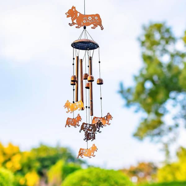 7 in. x 34 in. Metal Corgi Dog Wind Chime for Yard Decorations