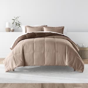 Taupe and Chocolate Microfiber Down Alternative Full / Queen Reversible Comforter Set
