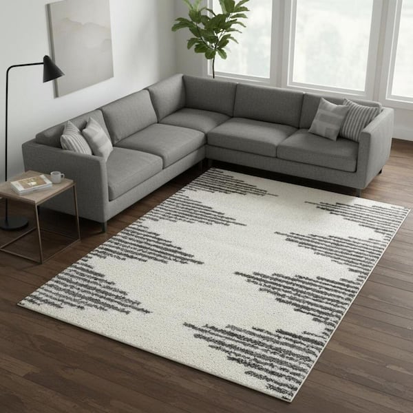 Cream 8 ft. x 11 ft. Woven Geometric Rectangle Indoor Area Rug