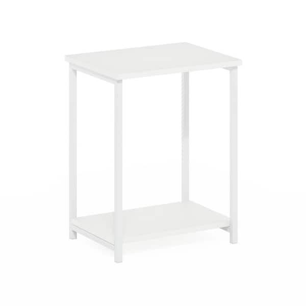 Furinno Simplistic 15.2 in. White/White Rectangle Wood End Table With Metal Frame