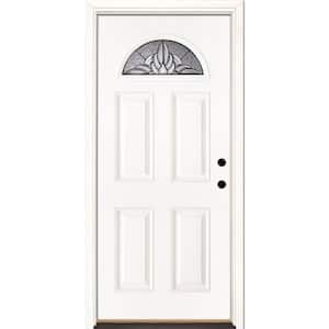 37.5 in. x 81.625 in. Sapphire Patina Fan Lite Unfinished Smooth Left-Hand Inswing Fiberglass Prehung Front Door
