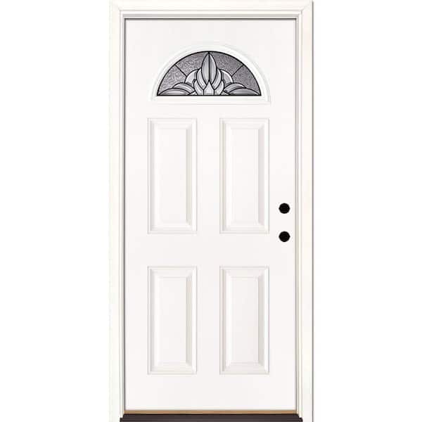 Feather River Doors 37.5 in. x 81.625 in. Sapphire Patina Fan Lite Unfinished Smooth Left-Hand Inswing Fiberglass Prehung Front Door