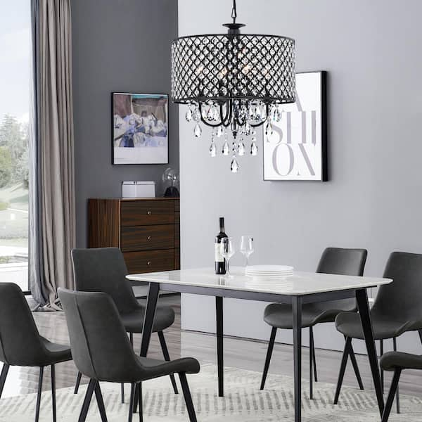 Indianapolis 4-Light Black Candle Style Drum Chandelier with Crystal Accents