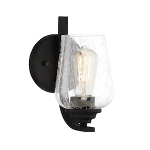 Shyloh 4.875 in. 1-Light Black Vanity Light with Clear Seeded Glass Shade