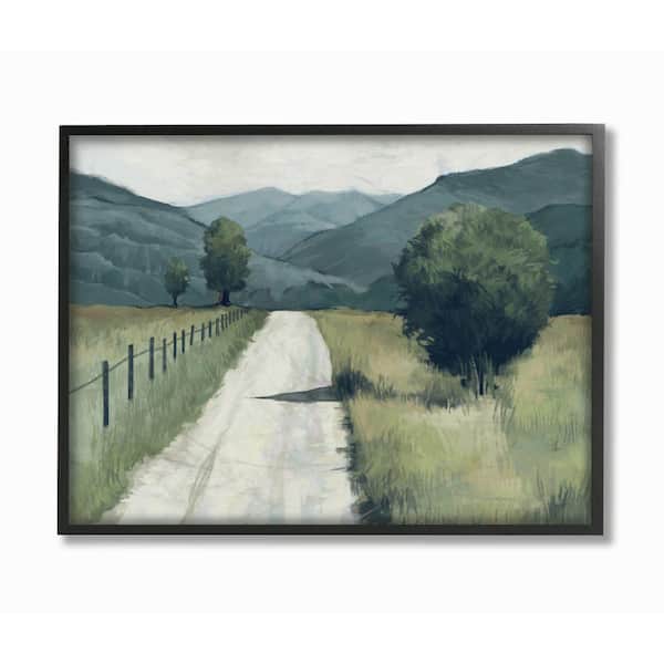 "Farmland Fields Green Blue Landscape Painting" by Ziwei Li Framed Nature Wall Art Print 16 in. x 20 in.