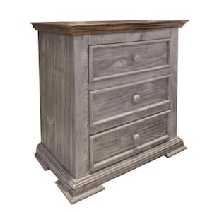 30 in. Gray and Brown 3-Drawers Wooden Nightstand