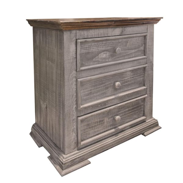 Benjara 30 in. Gray and Brown 3-Drawers Wooden Nightstand