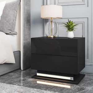 Modern LED 2-Drawer Black Nightstand 20.5 in. H x 13.8 in. W x 17.7 in. D With Motion Sensor Light