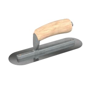 10 in. x 3 in. Carbon Steel Round End Finishing Trowel with Wood Handle and Long Shank