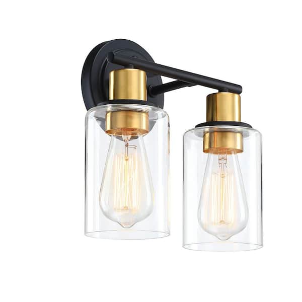 Avex 2-Light Bronze Wall Sconce with Clear Glass Shade, No Bulbs Included