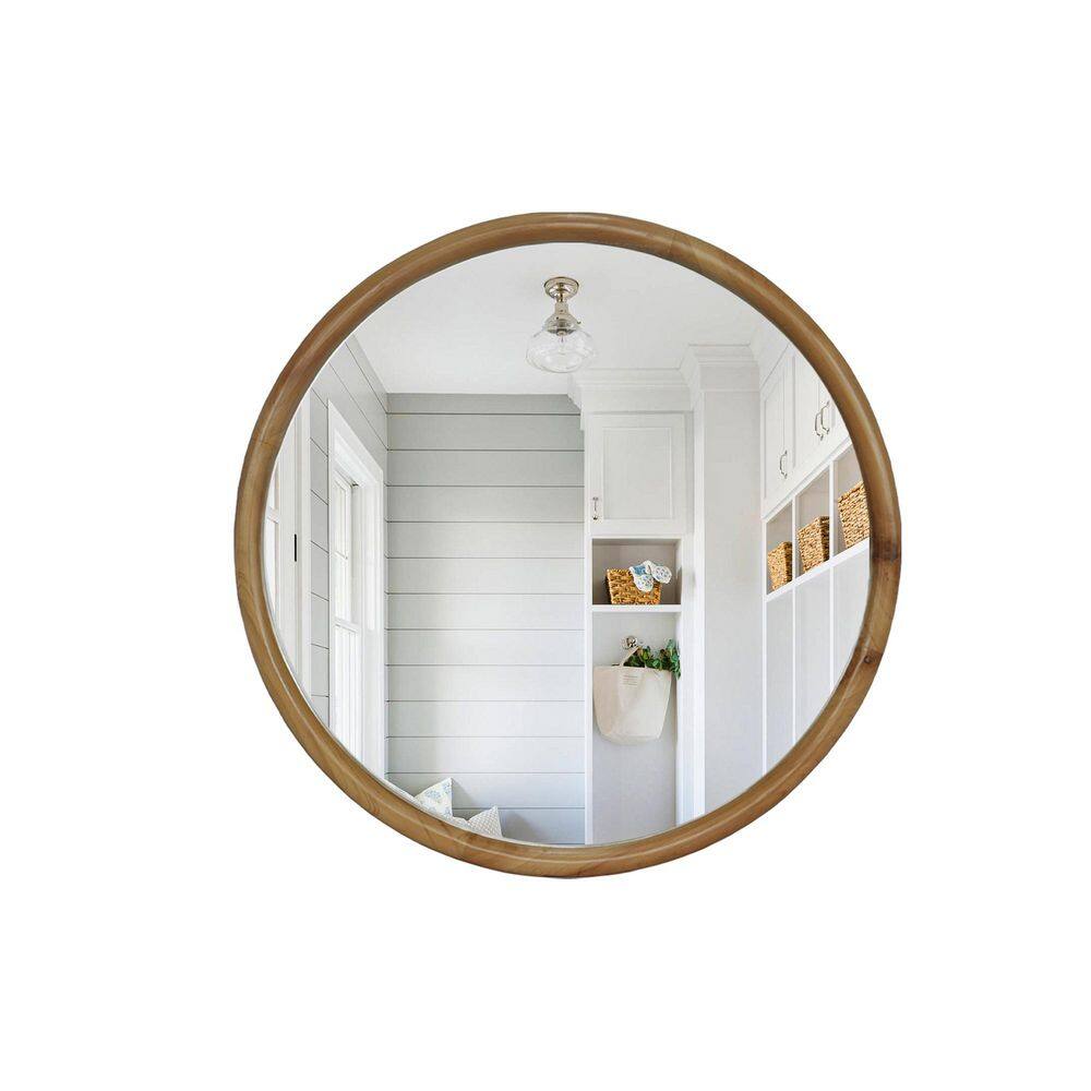23.62 in. W x 23.62 in. H Round Wood Framed Wall Mount Bathroom Vanity Mirror in Natural Wood price history on PriceWatchPro