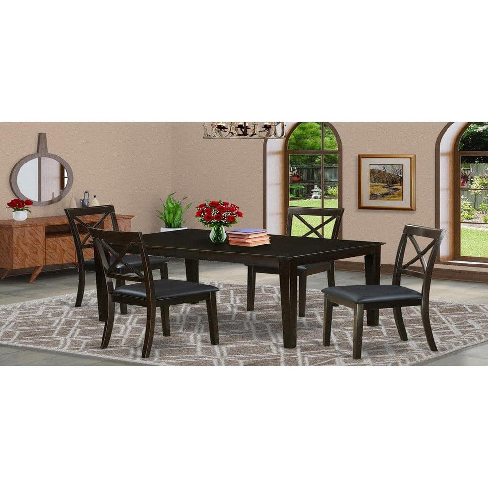 Cappuccino Wood 5-Piece Dining Set with Faux Leather Seats