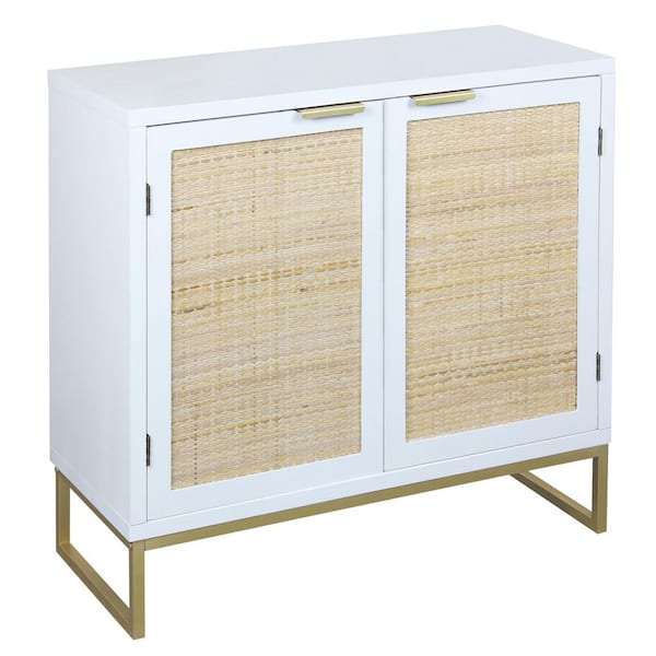 Aupodin Natural Rattan Accent Storage Cabinet Buffet Cabinet with 2-Doors Kitchen Sideboard Furniture