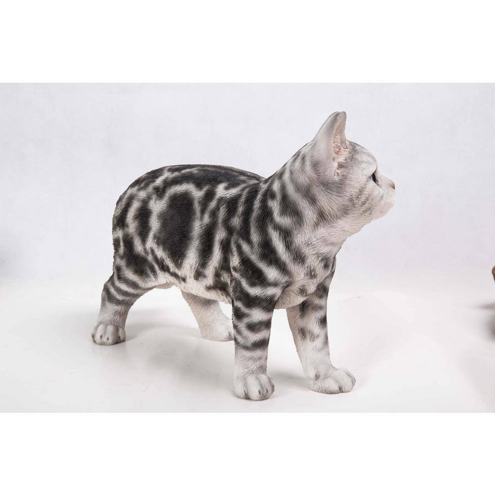 Life-Like Gray and White American Shorthair Cat Statue