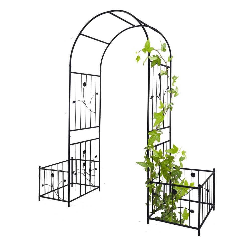 Metal Garden Arch with Gate 98.4 in. x 59 in. Arbor Climbing Plants Support