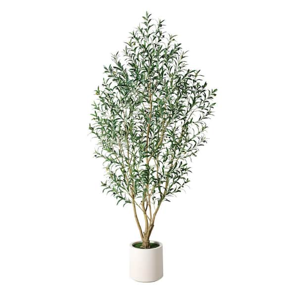 8 ft. Artificial Olive Tree with White Planter, Tall Faux Olive Trees for Indoor Outdoor Home Decor